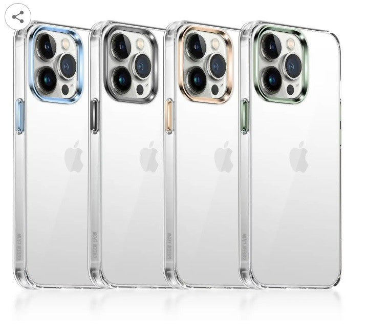 حافظة TPU شفافة بإطار معدني أخضر لهاتف iPhone 13 Pro (6.1 بوصة) - أسود