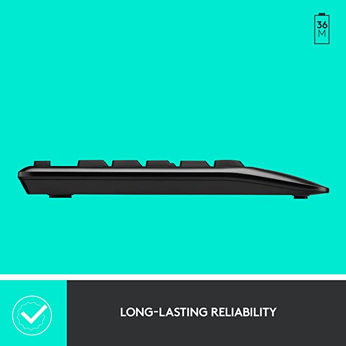Logitech MK345 Wireless Combo, Full-Sized Keyboard, Palm Rest - Black