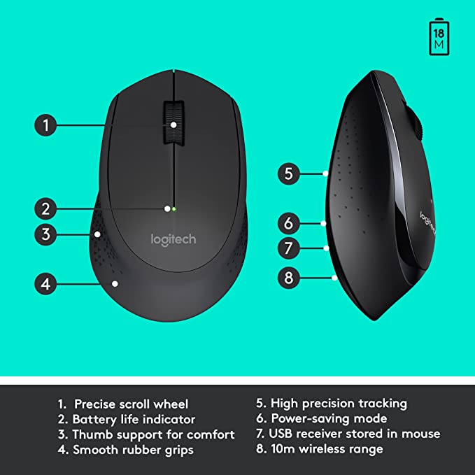 Logitech MK345 Wireless Combo, Full-Sized Keyboard, Palm Rest - Black