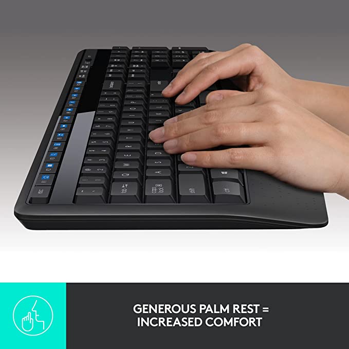 Logitech MK345 Wireless Combo, Full-Sized Keyboard, Palm Rest - Black