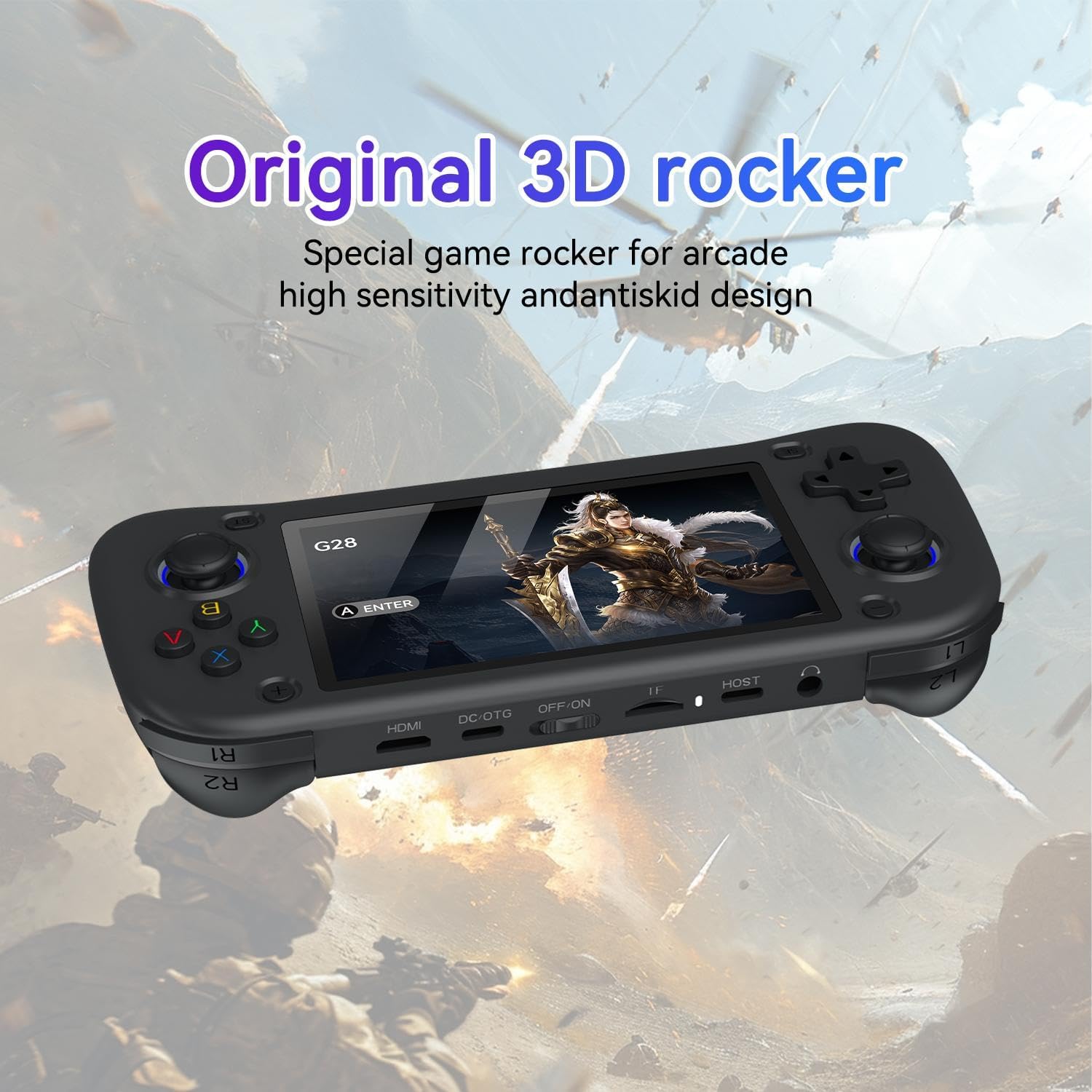 G28 Retro Handheld Game Console, 4.3-Inch HD Screen, 64GB Card, Multi-Emulator – Black