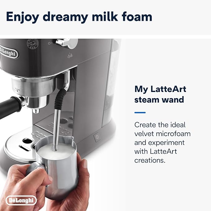 DeLonghi Dedica Arte Espresso Machine with MyLatteArt Nozzle, Steel Tamper, Compact Design