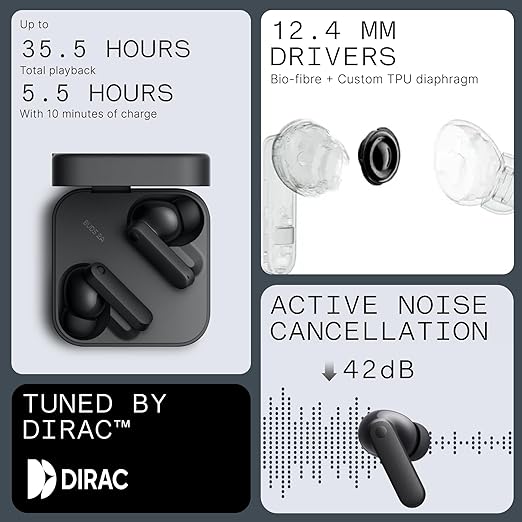 CMF Nothing Buds 2A Dark Grey | ANC Wireless Earbuds with Clear Voice Tech