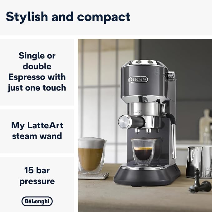 DeLonghi Dedica Arte Espresso Machine with MyLatteArt Nozzle, Steel Tamper, Compact Design