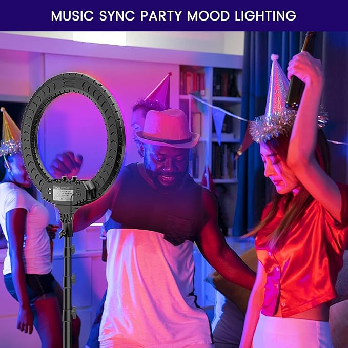 RGB LED Ring Light 3D-45, 18-Inch Dimmable with Stand & Remote, 45 Colors, 10 Brightness Levels
