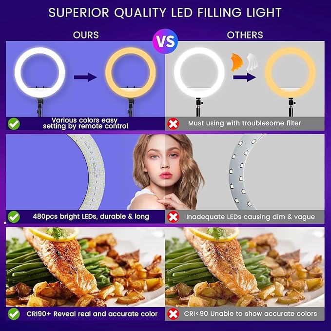 RGB LED Ring Light 3D-45, 18-Inch Dimmable with Stand & Remote, 45 Colors, 10 Brightness Levels