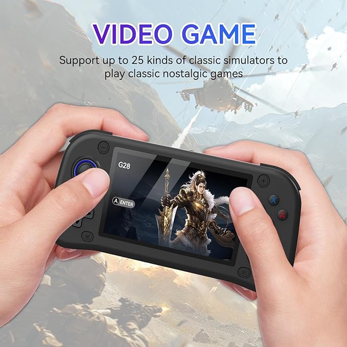 G28 Retro Handheld Game Console, 4.3-Inch HD Screen, 64GB Card, Multi-Emulator – Black