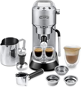 DeLonghi Dedica Arte Espresso Machine with MyLatteArt Nozzle, Steel Tamper, Compact Design