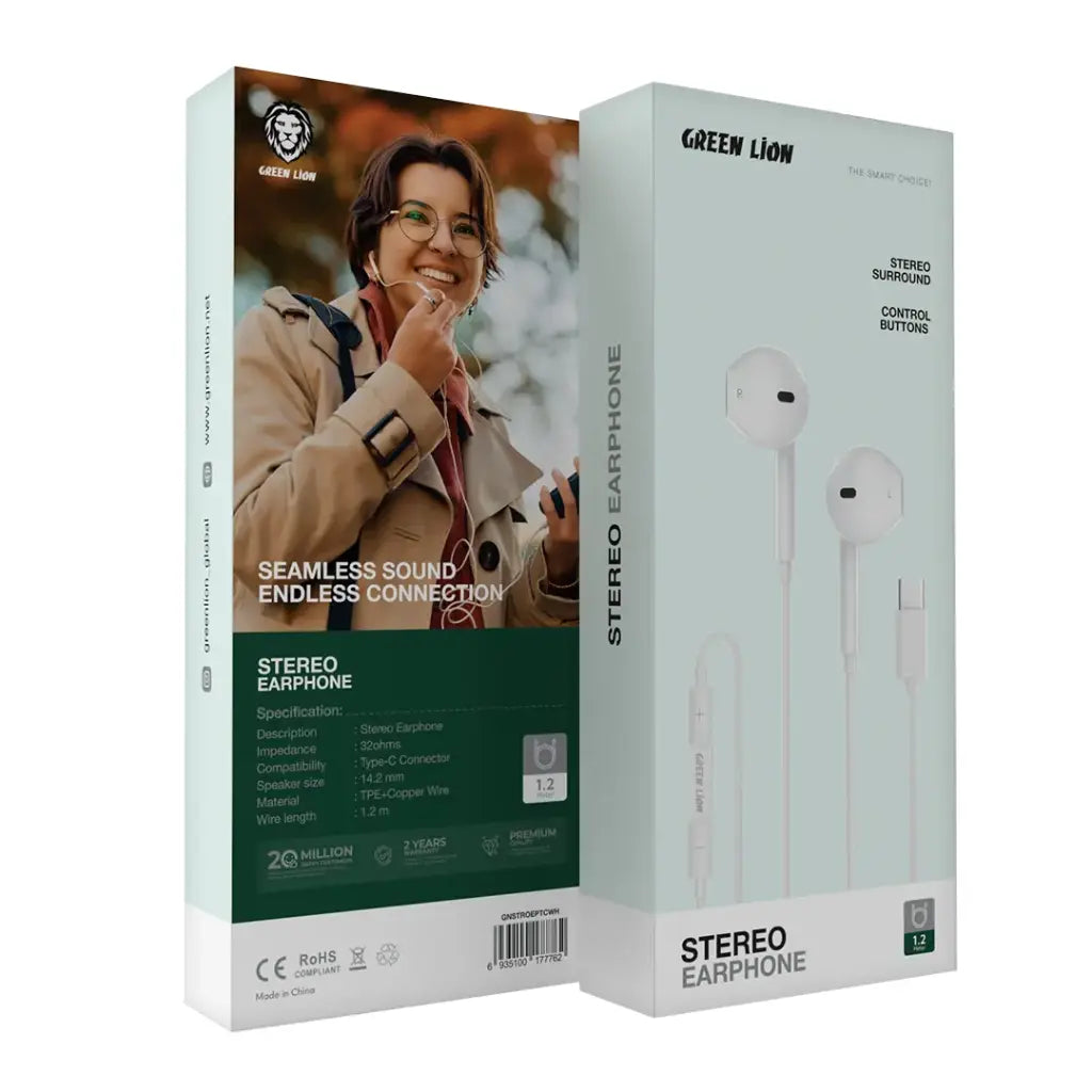 Green Lion Type-C Wired Stereo Earphones gamingstoreuae