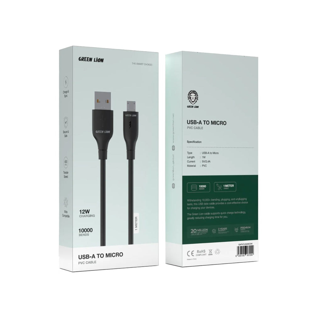 Green Lion USB-A to Micro PVC Cable - 1M - Black