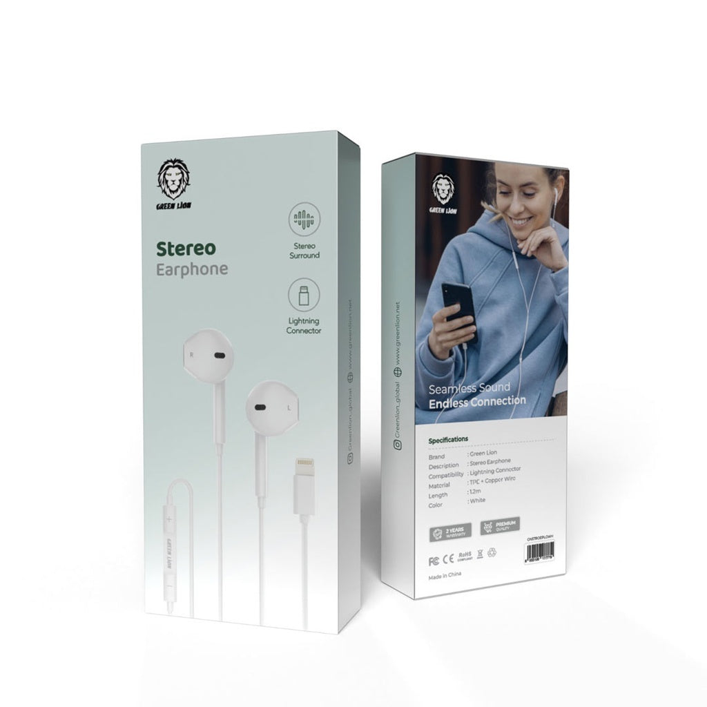 Green Lion Wired Lightning Stereo Earphones gamingstoreuae