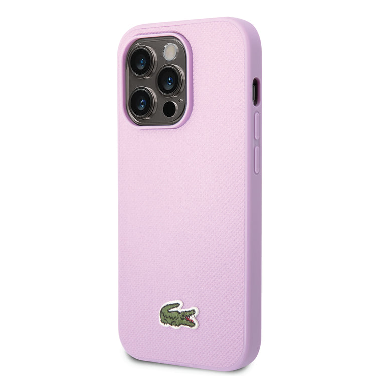 حافظة لاكوست صلبة Iconic Petit Pique PU منسوجة بشعار Estragon لهاتف iPhone 14 Pro